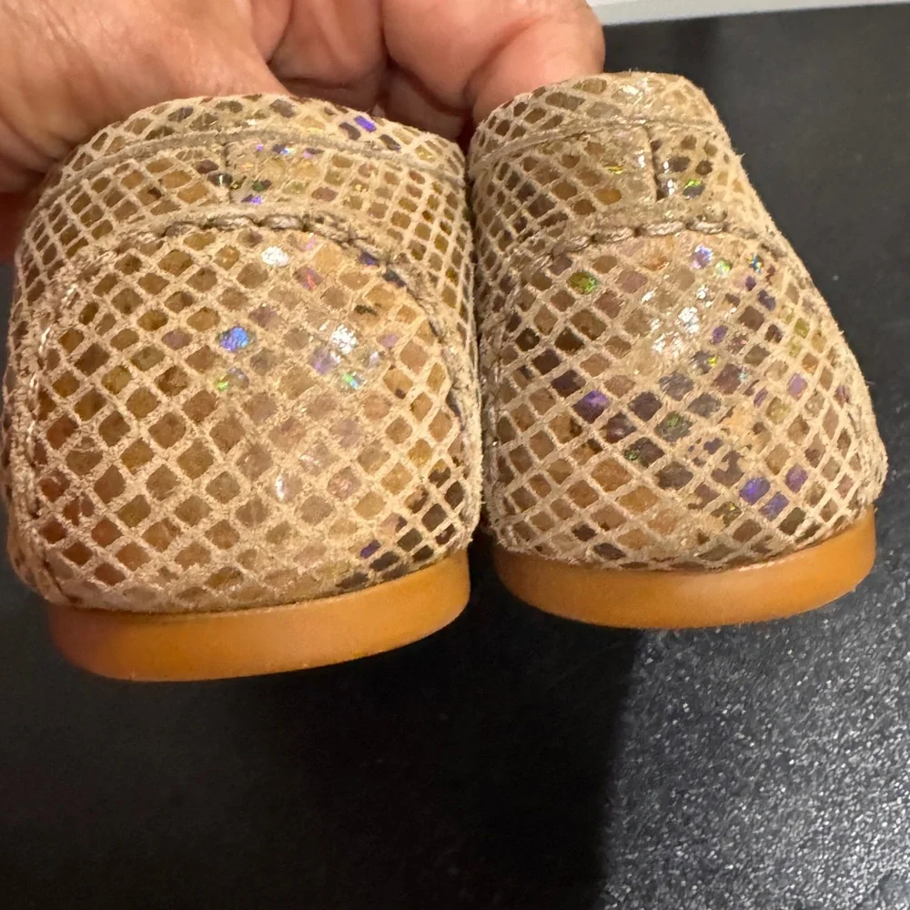 Stuart Weitzman Brown and Gold Flats with Elegant Embellishments size 6.5